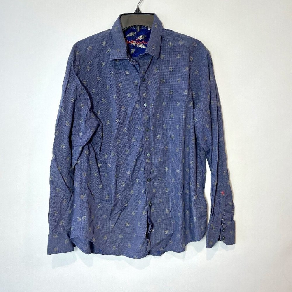 Robert Graham Button Up Dress Shirt Mens L Blue Plaid Classic Fit Long Sleeve